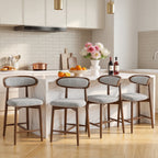 EOP Modern Bar Stools Set of 4, Upholstered 24.8″ Counter Height Bar Stools, Kitchen Island Barstools with Wood Legs for Kitchen Island Dining Room Bar, Light Gray
