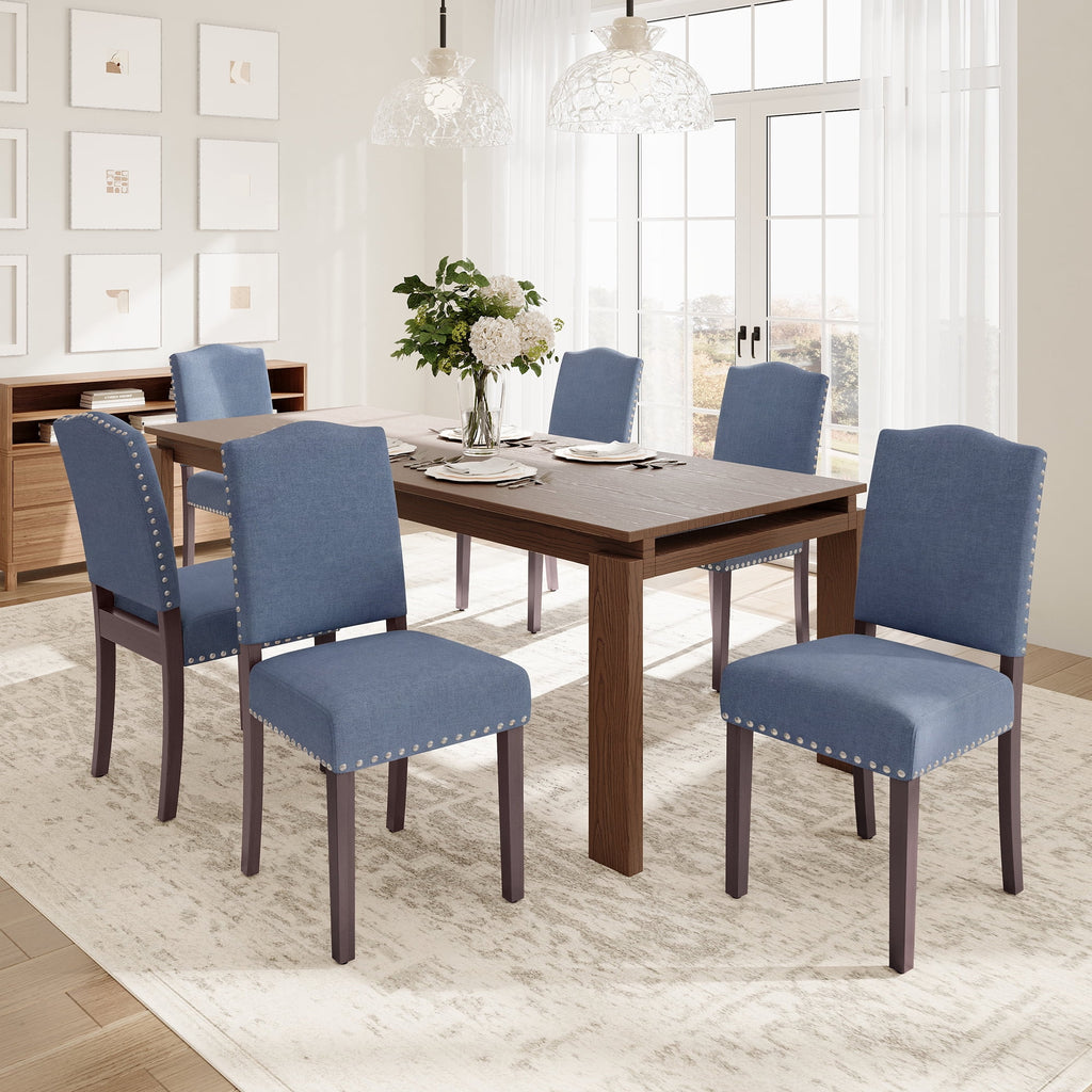 EOP Mid-Century Modern Upholstered Dining Chairs Set of 2, Farmhouse Fabric Kitchen & Dining Room Chairs with Extra Padded Seat, Ideal for Living Room, Restaurant, Beige