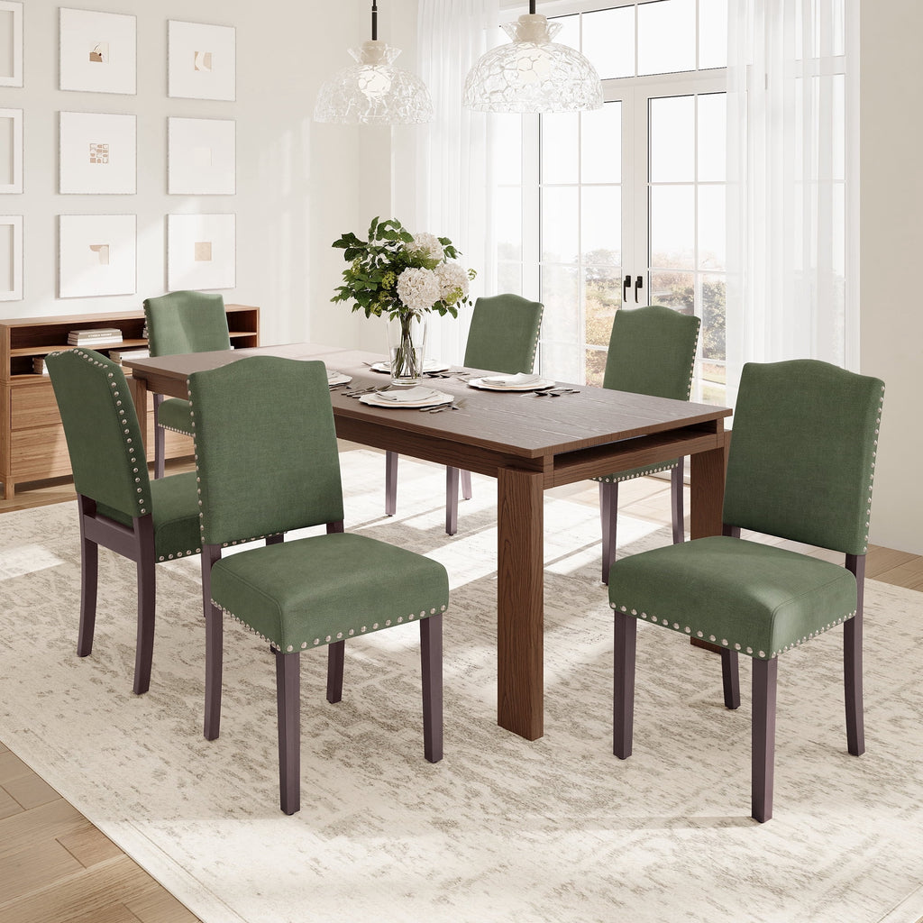 EOP Mid-Century Modern Upholstered Dining Chairs Set of 2, Farmhouse Fabric Kitchen & Dining Room Chairs with Extra Padded Seat, Ideal for Living Room, Restaurant, Beige