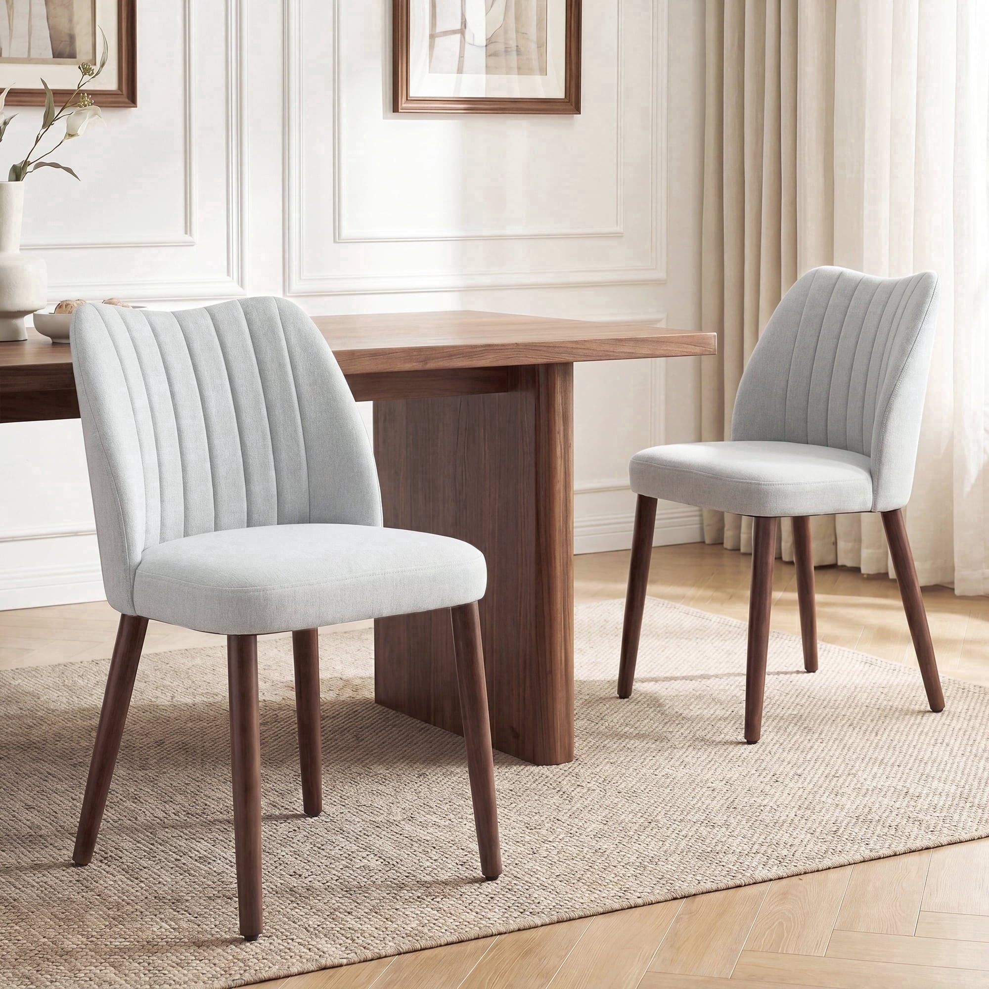 EOP Upholstered Dining Chairs Set of 4, Farmhouse Fabric Kitchen Chairs with Solid Wood Legs, Modern Restaurant & Cafe Side Chairs for Home Dining Room, Camel