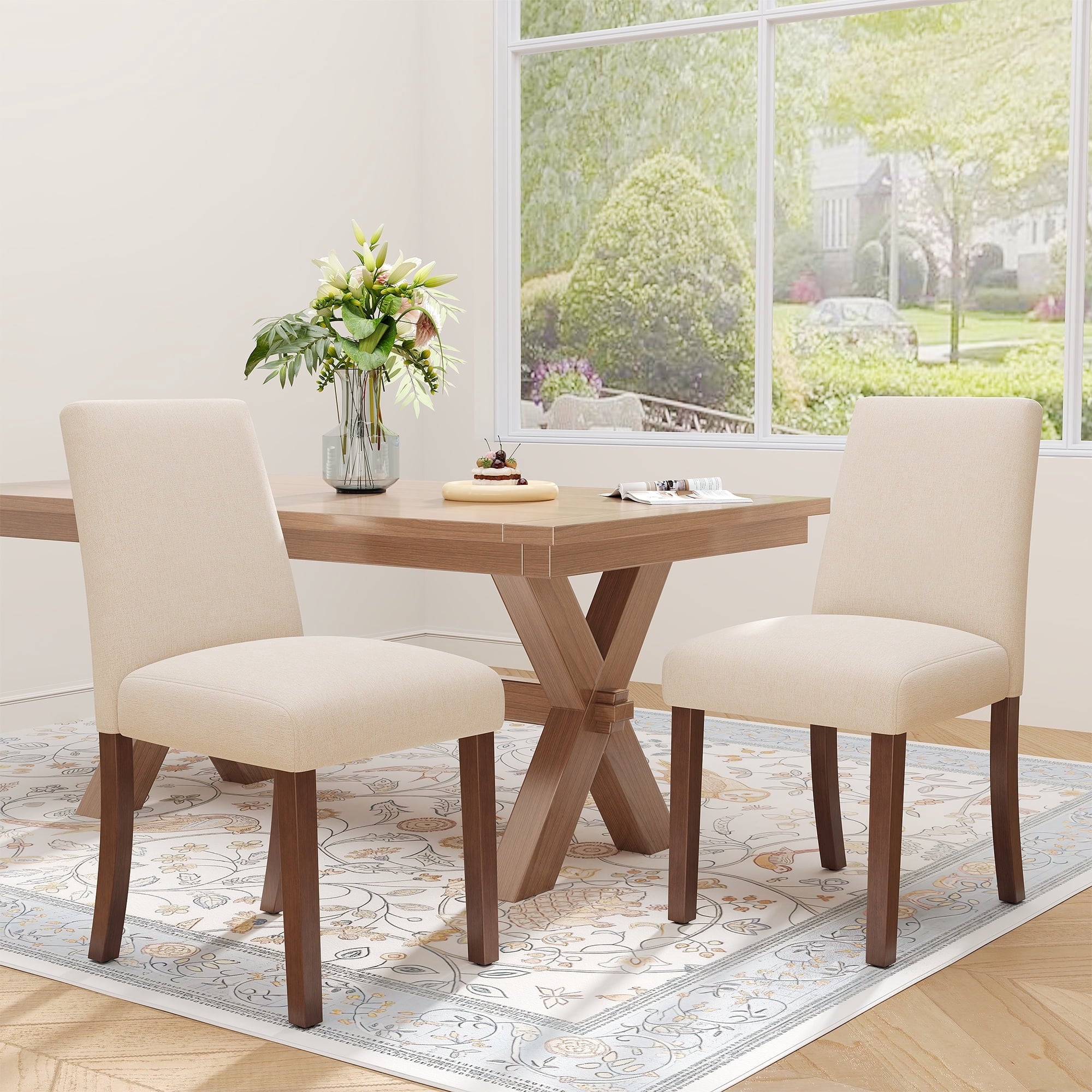 EOP Upholstered Dining Chairs Set of 6, Linen Fabric Dining Side Chairs, Farmhouse Dining Room Chairs, Stylish Kitchen Chairs with Solid Wood Legs and Padded Seat, Gray