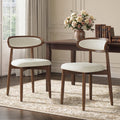 EOP Upholstered Dining Chairs Set of 2, Farmhouse Modern Fabric Wooden Dining Room Chair with Curved Back, Kitchen Side Chairs for Restaurant, Living Room, Beige