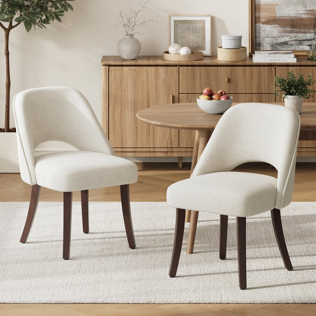EOP Upholstered Dining Chairs, Wooden Dining Side Chairs with Curved B ...