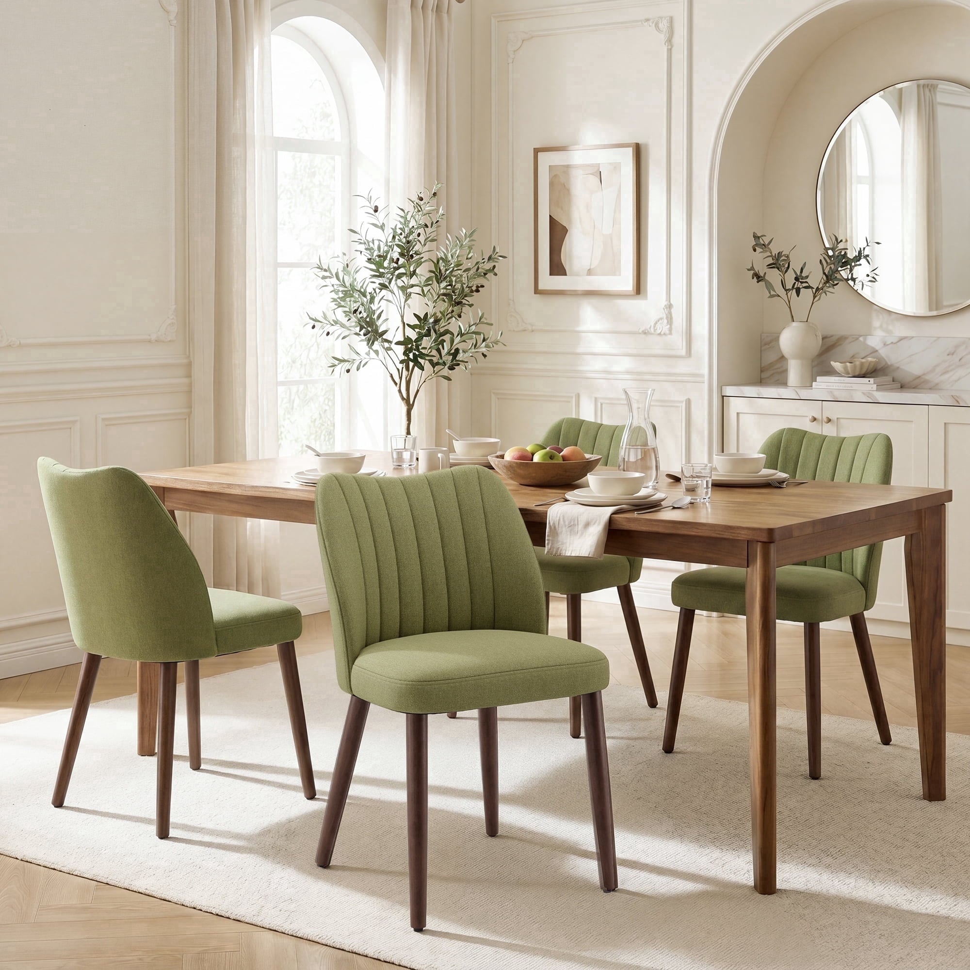 EOP Upholstered Dining Chairs Set of 4, Farmhouse Fabric Kitchen Chairs with Solid Wood Legs, Modern Restaurant & Cafe Side Chairs for Home Dining Room, Camel