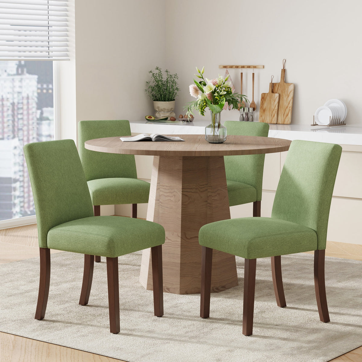 EOP Upholstered Dining Chairs Set of 6, Linen Fabric Dining Side Chairs, Farmhouse Dining Room Chairs, Stylish Kitchen Chairs with Solid Wood Legs and Padded Seat, Gray