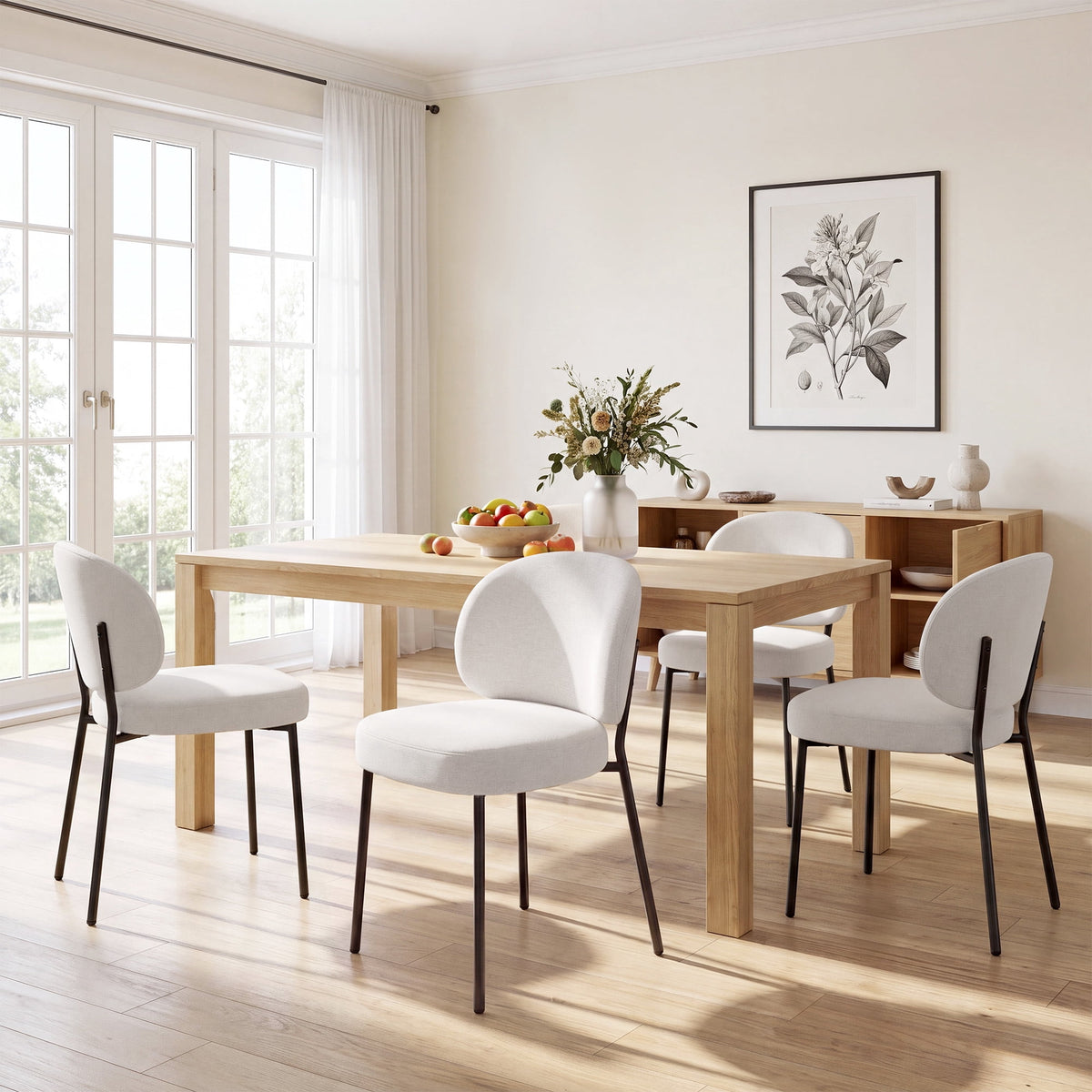 EOP Upholstered Dining Chairs Set of 4, Mid-Century Modern Dining Room Chairs with Curved Backrest and Metal Legs, Chair Kitchen for Dining Room, Camel