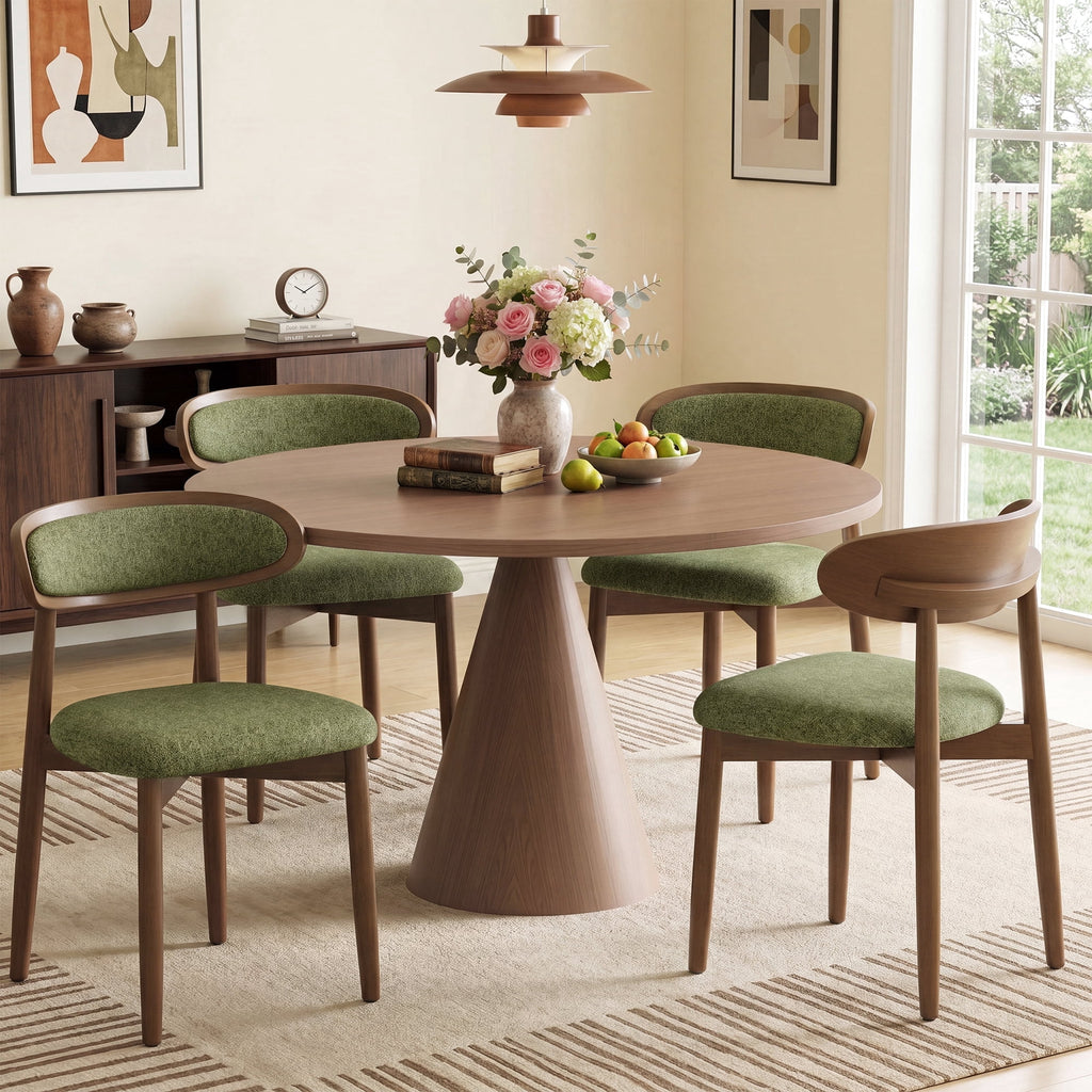 EOP Upholstered Dining Chairs Set of 2, Farmhouse Modern Fabric Wooden Dining Room Chair with Curved Back, Kitchen Side Chairs for Restaurant, Living Room, Beige