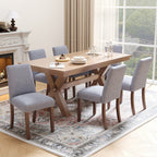 EOP Upholstered Dining Chairs Set of 6, Linen Fabric Dining Side Chairs, Farmhouse Dining Room Chairs, Stylish Kitchen Chairs with Solid Wood Legs and Padded Seat, Gray