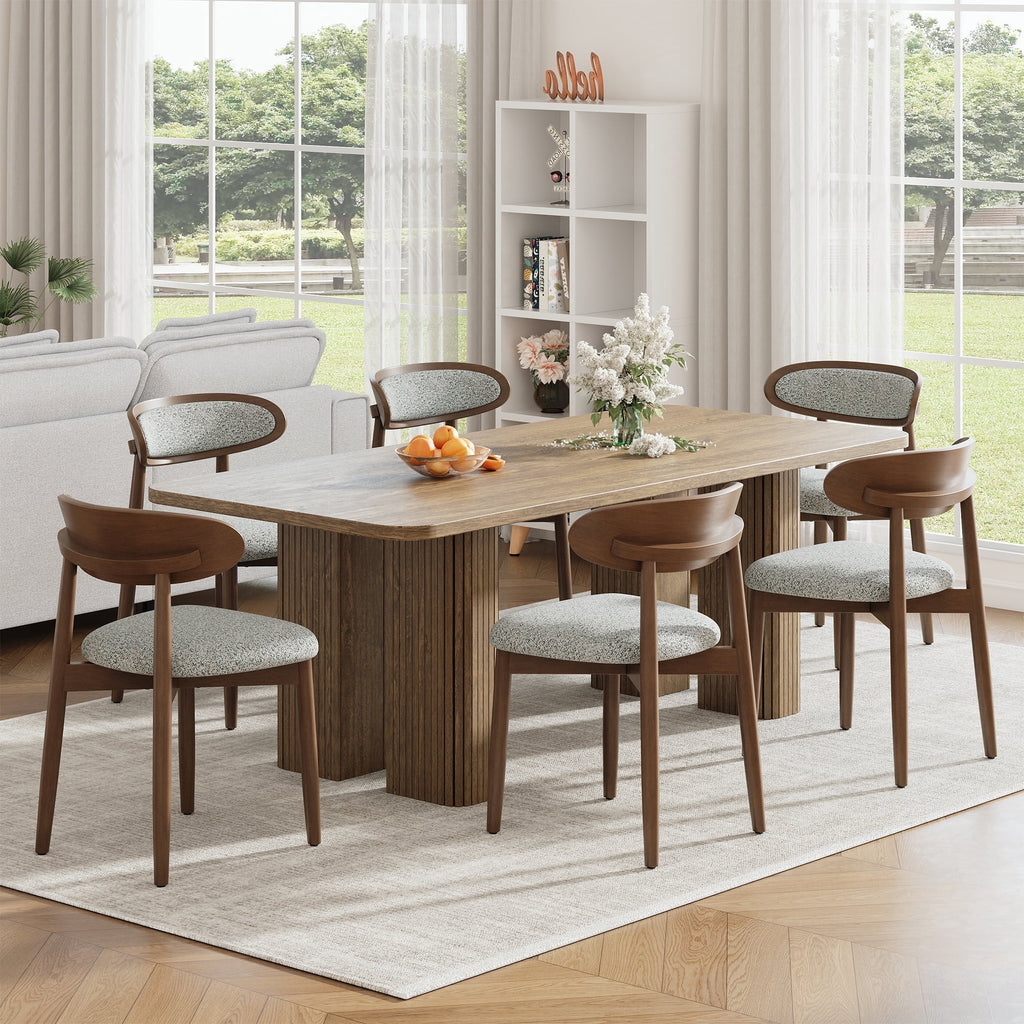 EOP Upholstered Dining Chairs Set of 2, Farmhouse Modern Fabric Wooden Dining Room Chair with Curved Back, Kitchen Side Chairs for Restaurant, Living Room, Beige
