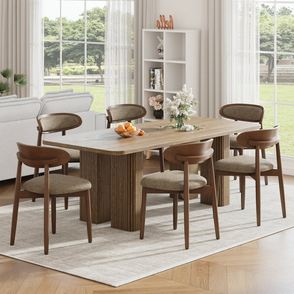 EOP Upholstered Dining Chairs Set of 2, Farmhouse Modern Fabric Wooden Dining Room Chair with Curved Back, Kitchen Side Chairs for Restaurant, Living Room, Beige