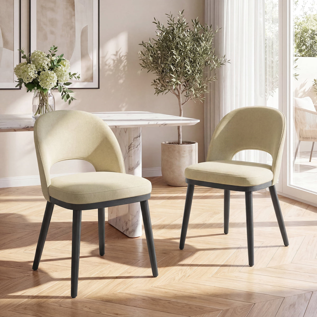 EOP Upholstered Dining Chairs Set of 6, Modern Fabric Dining Side Chairs with Solid Wood Legs, Comfortable Seating for Kitchen, Dining Room, Blue