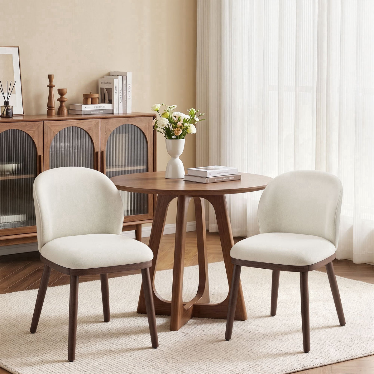 EOP Upholstered Dining Chairs Set of 2, Modern Fabric Dining Side Chairs with Wood Legs & Wing Backrest, for Dining Room Living Room Bedroom, Beige
