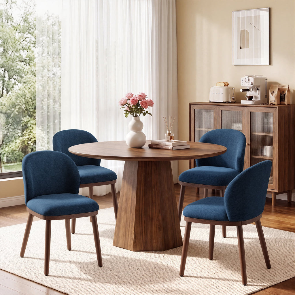 EOP Upholstered Dining Chairs Set of 2, Modern Fabric Dining Side Chairs with Wood Legs & Wing Backrest, for Dining Room Living Room Bedroom, Beige