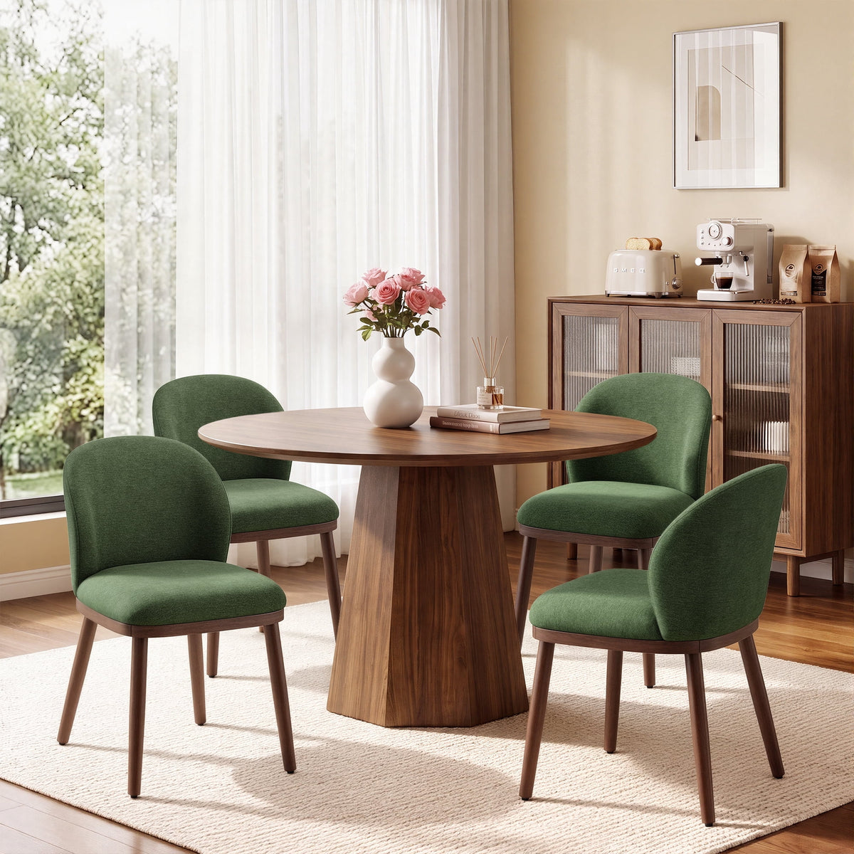 EOP Upholstered Dining Chairs Set of 2, Modern Fabric Dining Side Chairs with Wood Legs & Wing Backrest, for Dining Room Living Room Bedroom, Beige