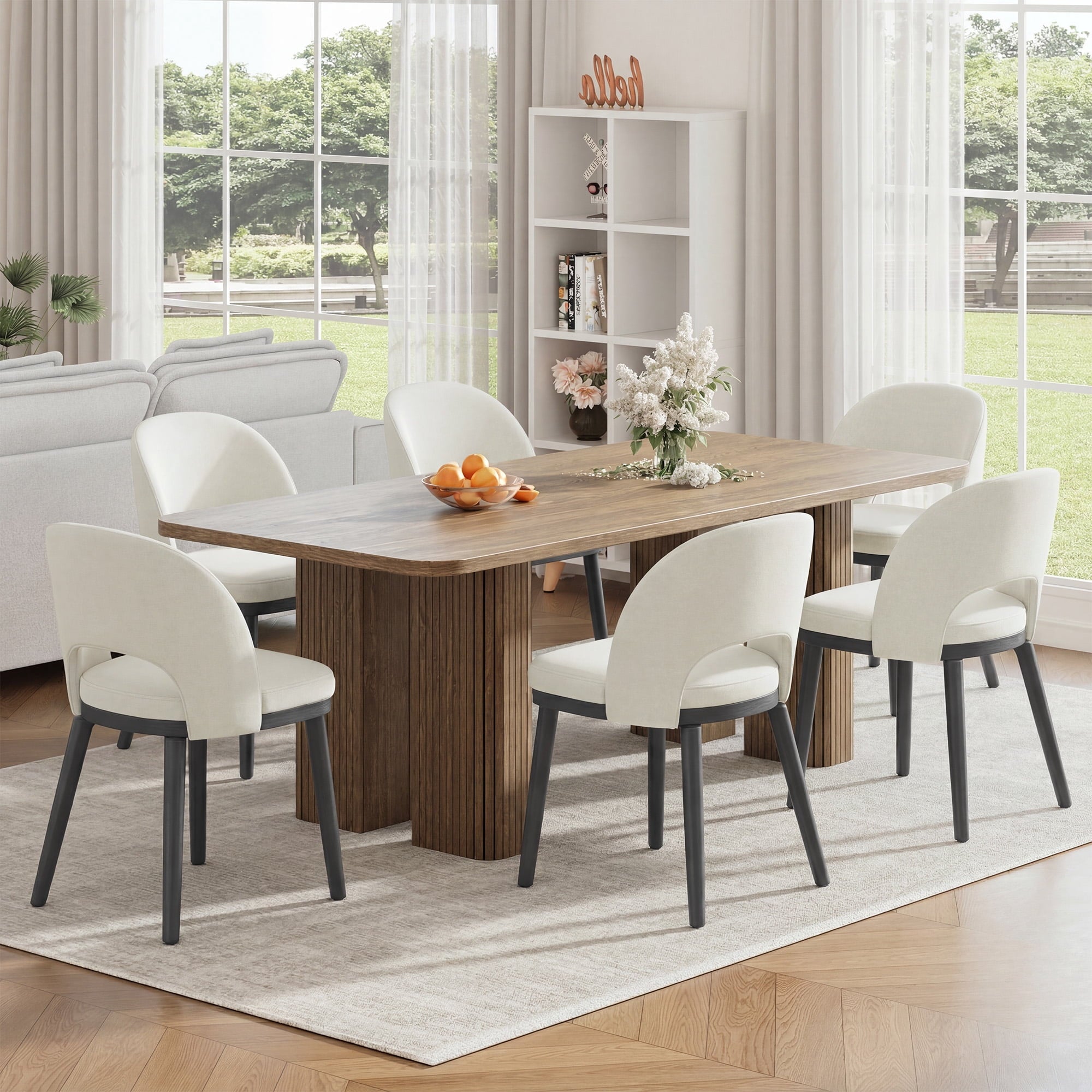 EOP Upholstered Dining Chairs Set of 6, Modern Fabric Dining Side Chairs with Solid Wood Legs, Comfortable Seating for Kitchen, Dining Room, Blue