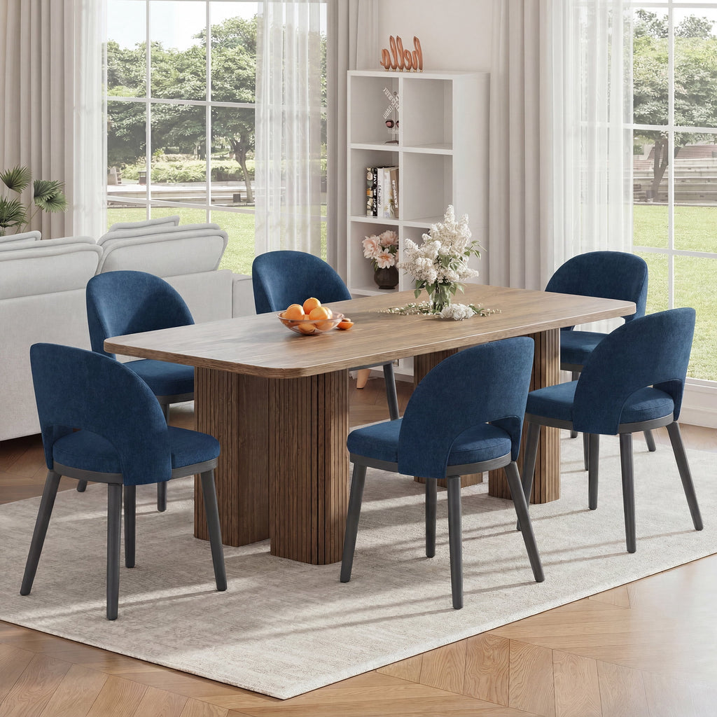 EOP Upholstered Dining Chairs Set of 6, Modern Fabric Dining Side Chairs with Solid Wood Legs, Comfortable Seating for Kitchen, Dining Room, Blue