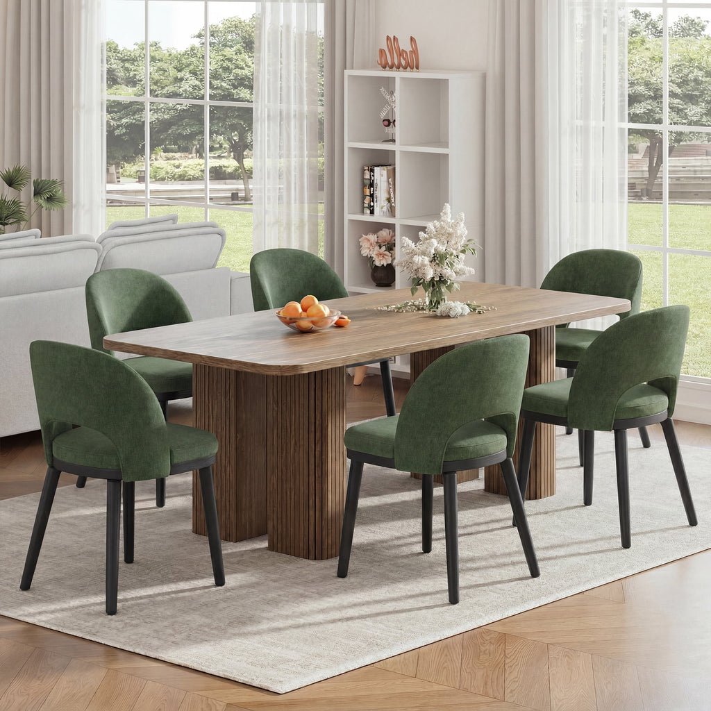 EOP Upholstered Dining Chairs Set of 6, Modern Fabric Dining Side Chairs with Solid Wood Legs, Comfortable Seating for Kitchen, Dining Room, Blue