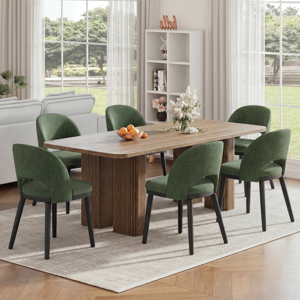 EOP Upholstered Dining Chairs Set of 6, Modern Fabric Dining Side Chairs with Solid Wood Legs, Comfortable Seating for Kitchen, Dining Room, Blue