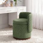 EOP Vanity Chair with Storage, 360° Swivel Upholstered Makeup Vanity Stool with Back, Modern Round Accent Stool for Bedroom or Dressing Room, White