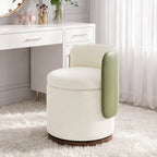 EOP Vanity Chair with Storage, 360° Swivel Upholstered Makeup Vanity Stool with Back, Modern Round Accent Stool for Bedroom or Dressing Room, White