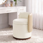 EOP Vanity Chair with Storage, 360° Swivel Upholstered Makeup Vanity Stool with Back, Modern Round Accent Stool for Bedroom or Dressing Room, White