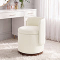 EOP Vanity Chair with Storage, 360° Swivel Upholstered Makeup Vanity Stool with Back, Modern Round Accent Stool for Bedroom or Dressing Room, White