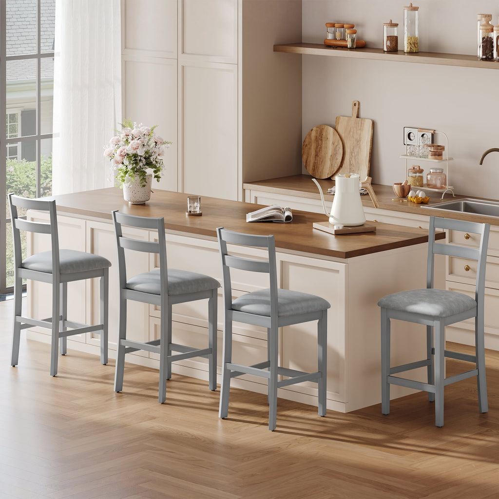 EOP Wood Bar Stools, PU Leather Upholstered Bar Chairs with Slat Back ...