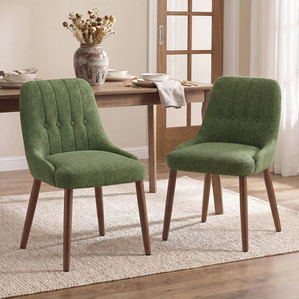 EOP Wooden Dining Chairs Set of 2, Modern Tufted Button Kitchen Chairs with Solid Wood Legs, Upholstered Fabric Dining Room Chairs for Living Room Bedroom, Beige