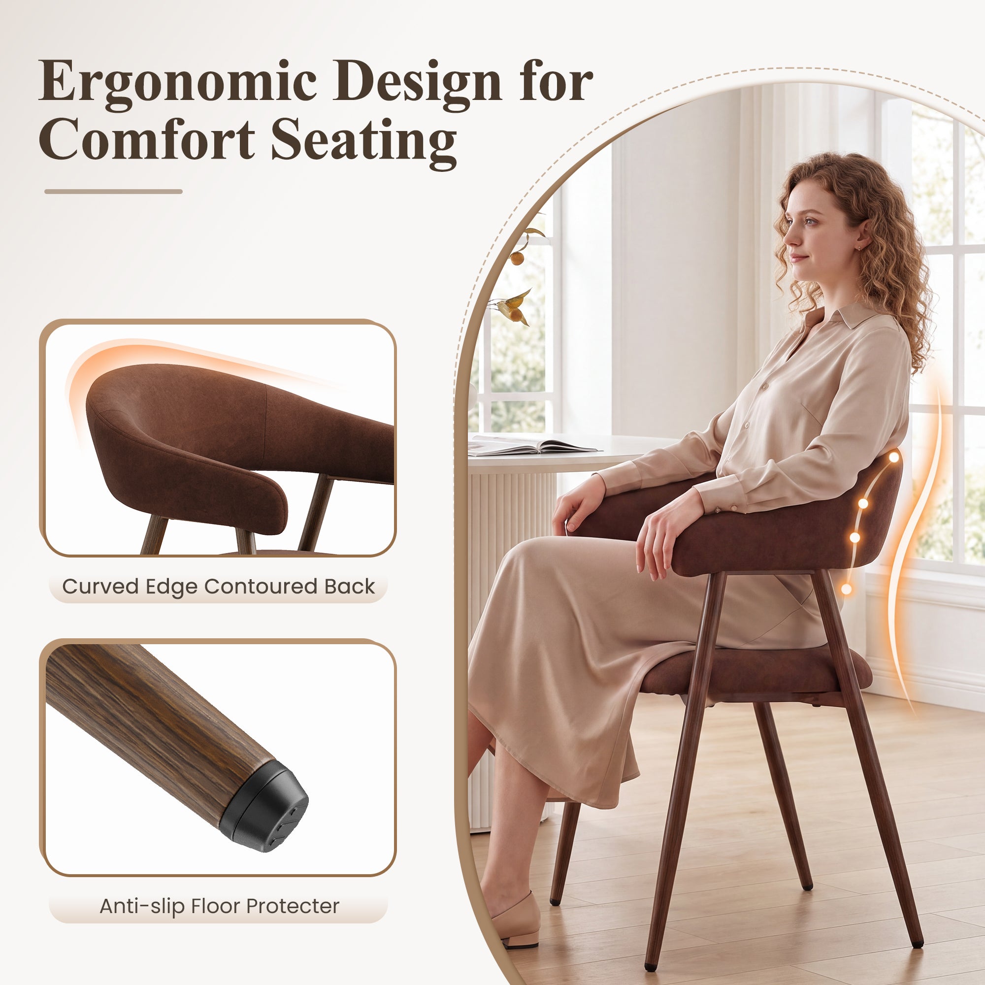 EOP Modern Linen Fabric Dining Chairs Set of 2, Upholstered Kitchen Chair with Metal Leg for Dining Room Restaurant