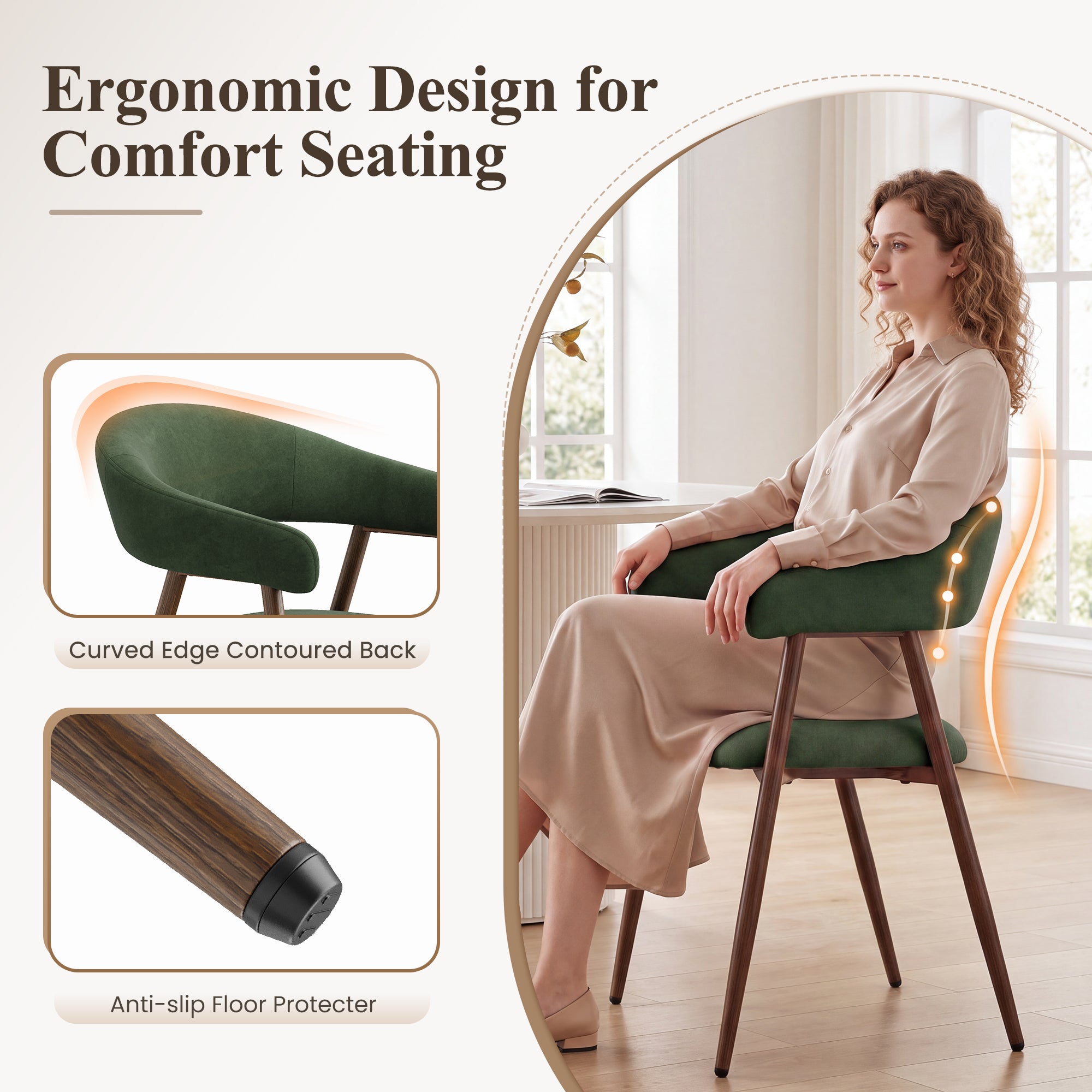 EOP Modern Linen Fabric Dining Chairs Set of 2, Upholstered Kitchen Chair with Metal Leg for Dining Room Restaurant