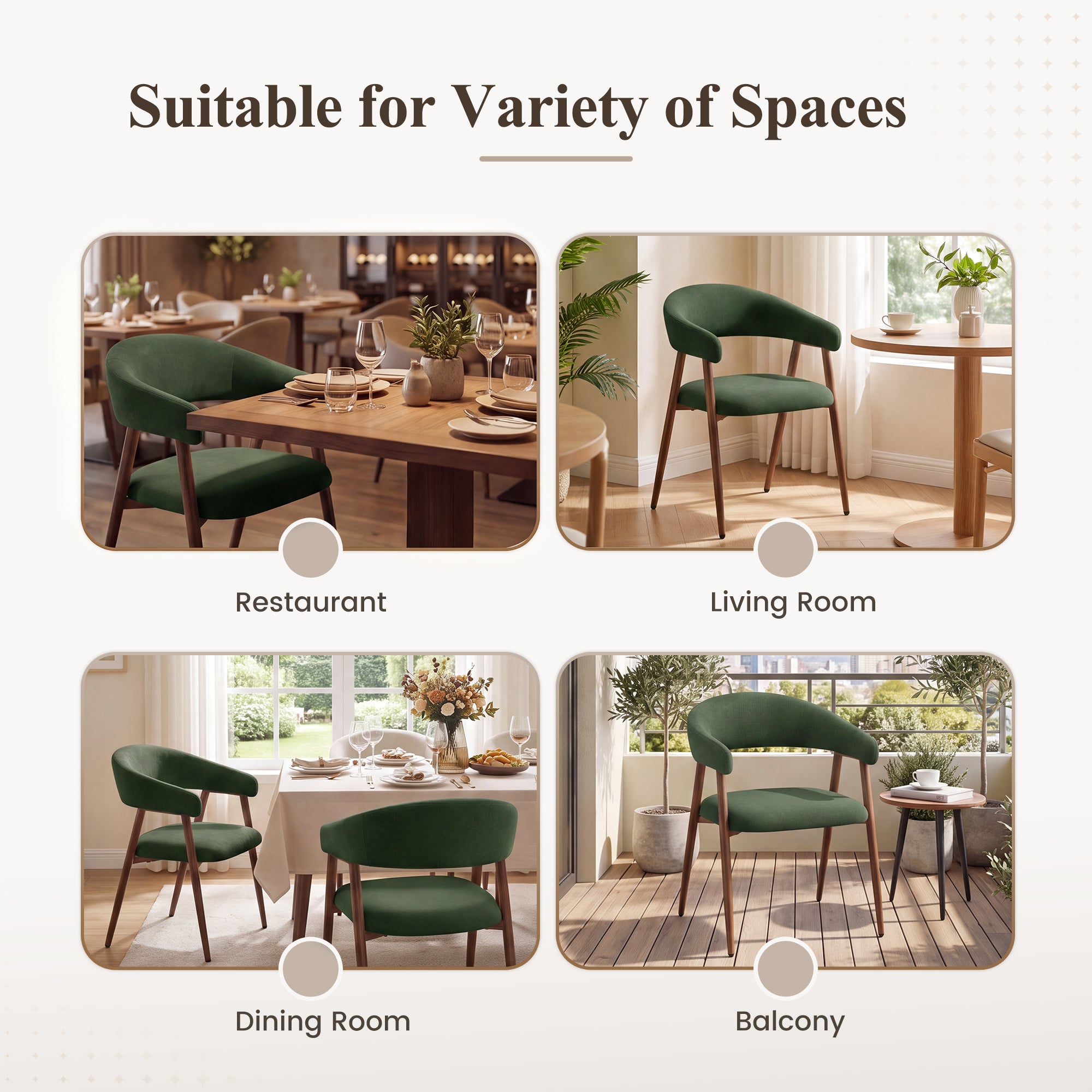 EOP Modern Linen Fabric Dining Chairs Set of 2, Upholstered Kitchen Chair with Metal Leg for Dining Room Restaurant