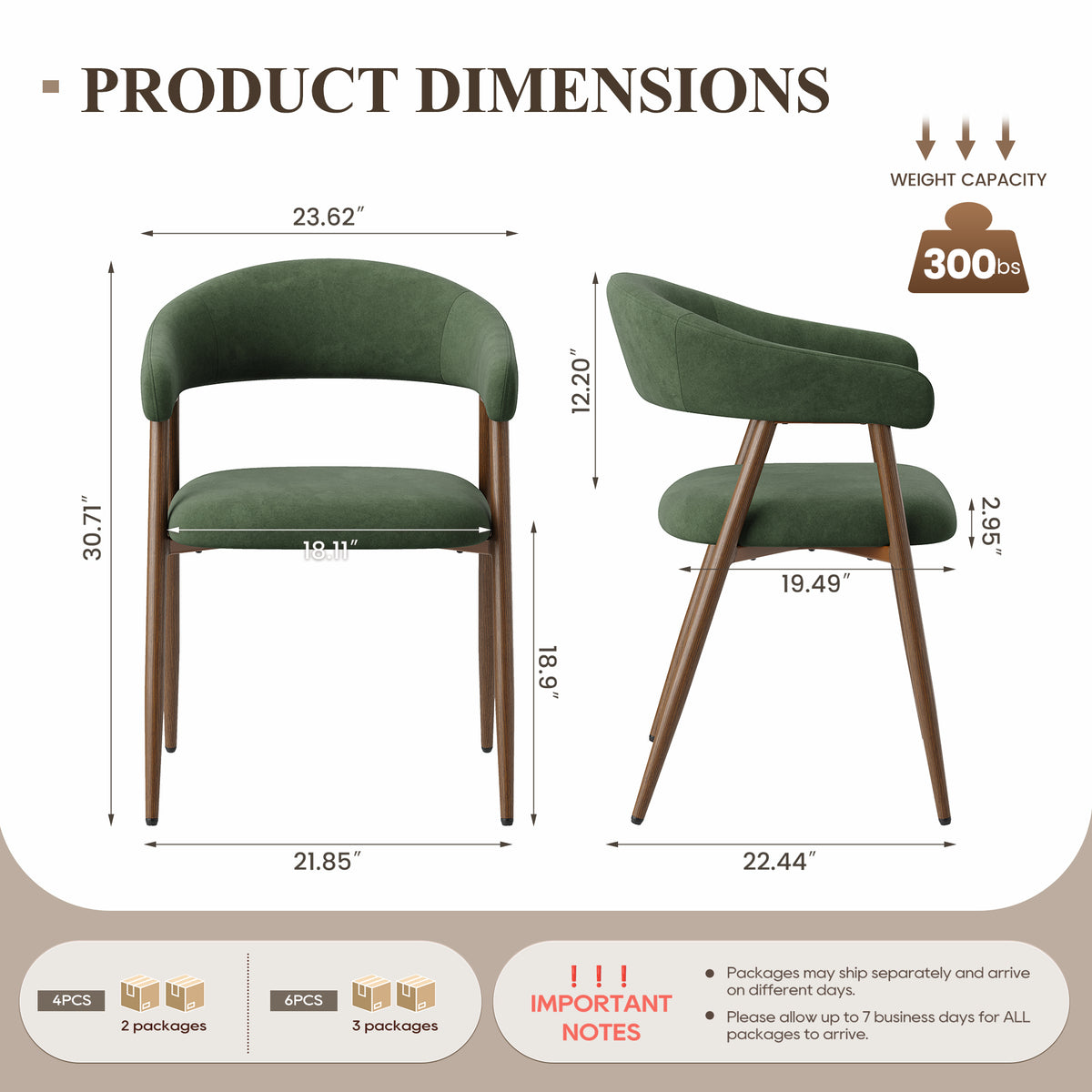 EOP Modern Linen Fabric Dining Chairs Set of 2, Upholstered Kitchen Chair with Metal Leg for Dining Room Restaurant