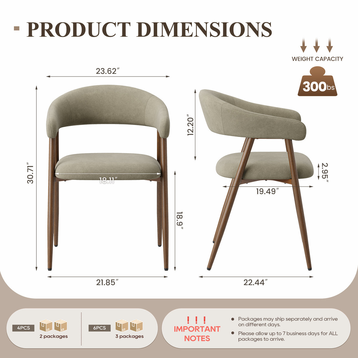 EOP Modern Linen Fabric Dining Chairs Set of 2, Upholstered Kitchen Chair with Metal Leg for Dining Room Restaurant