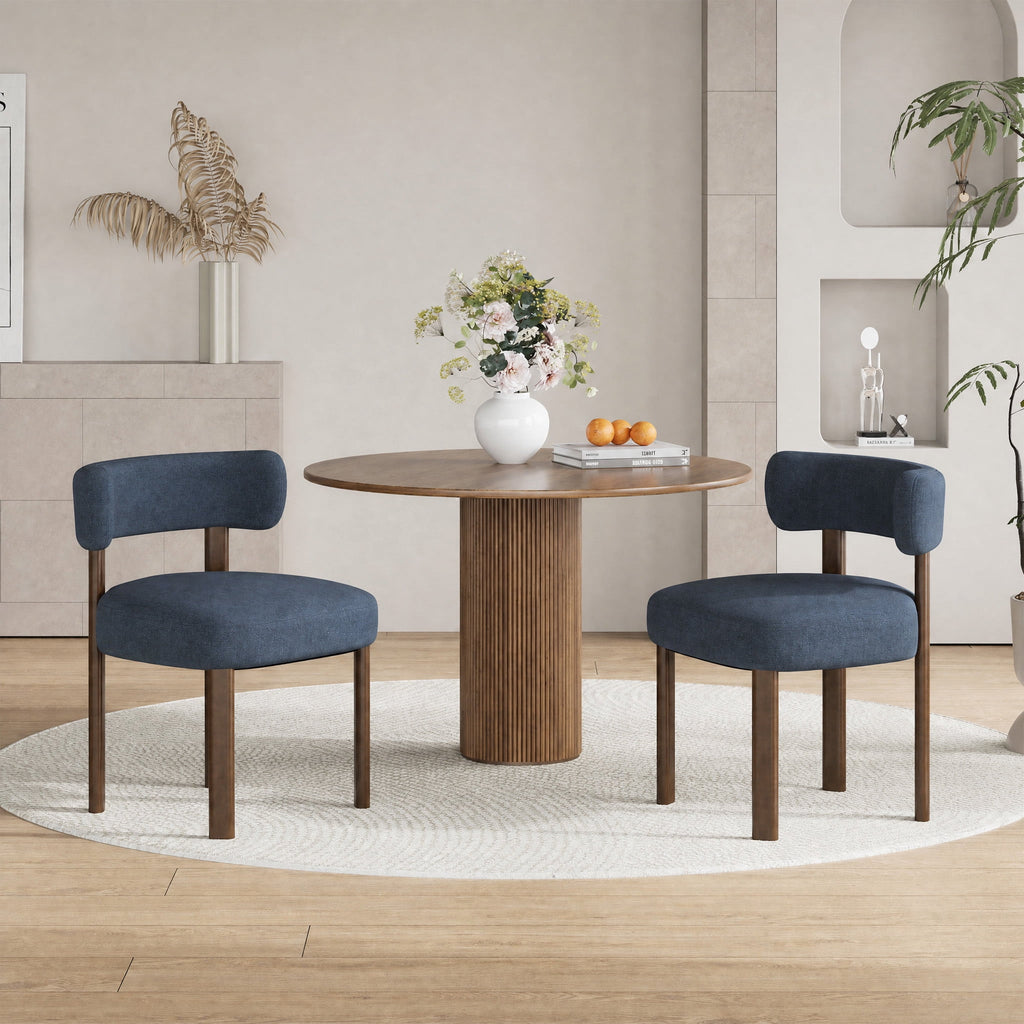 Upholstered Dining Chairs Set of 2, Mid Century Modern Dining Room Chairs, Farmhouse Wooden Chairs with Ergonomic Curved Backrest for Kitchen Dining Vanity, Blue