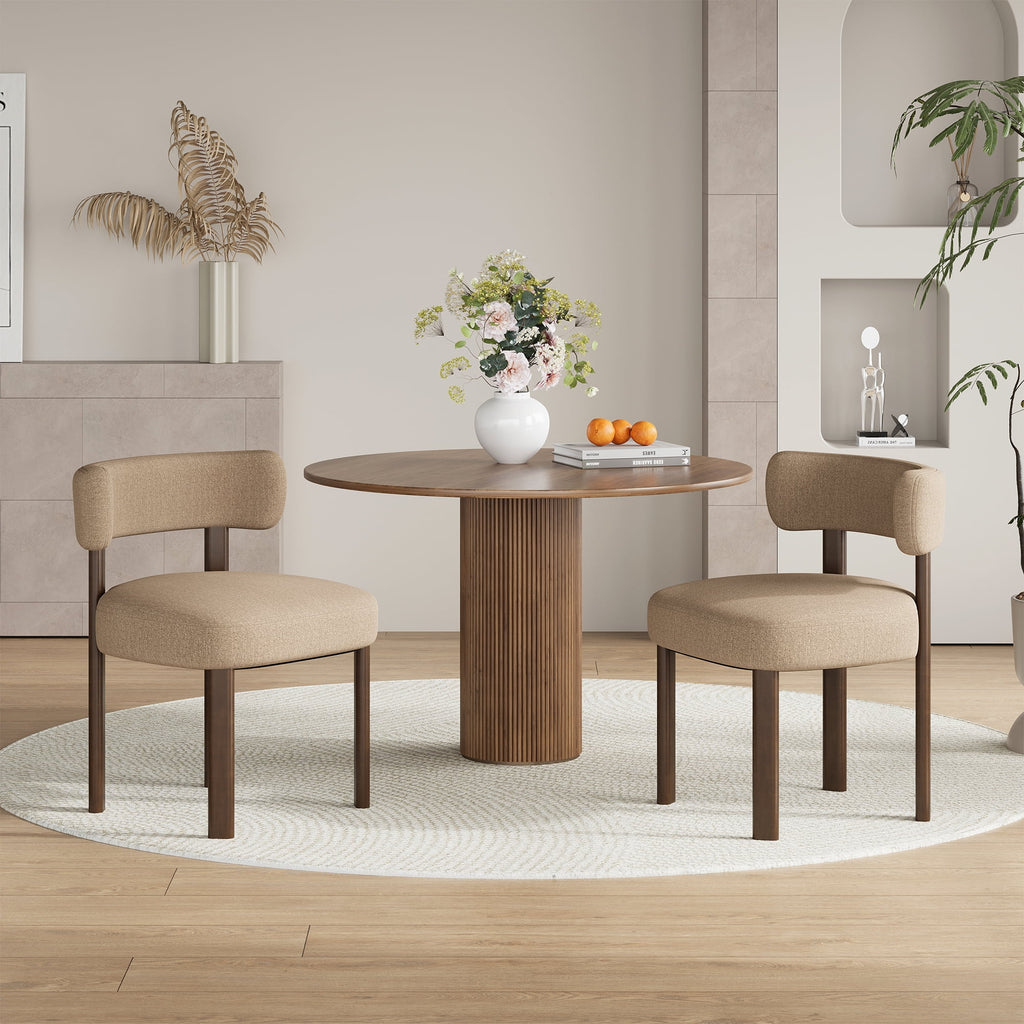 Upholstered Dining Chairs Set of 4, Mid Century Modern Dining Room Chairs, Farmhouse Wooden Chairs with Ergonomic Curved Backrest for Kitchen Dining Vanity