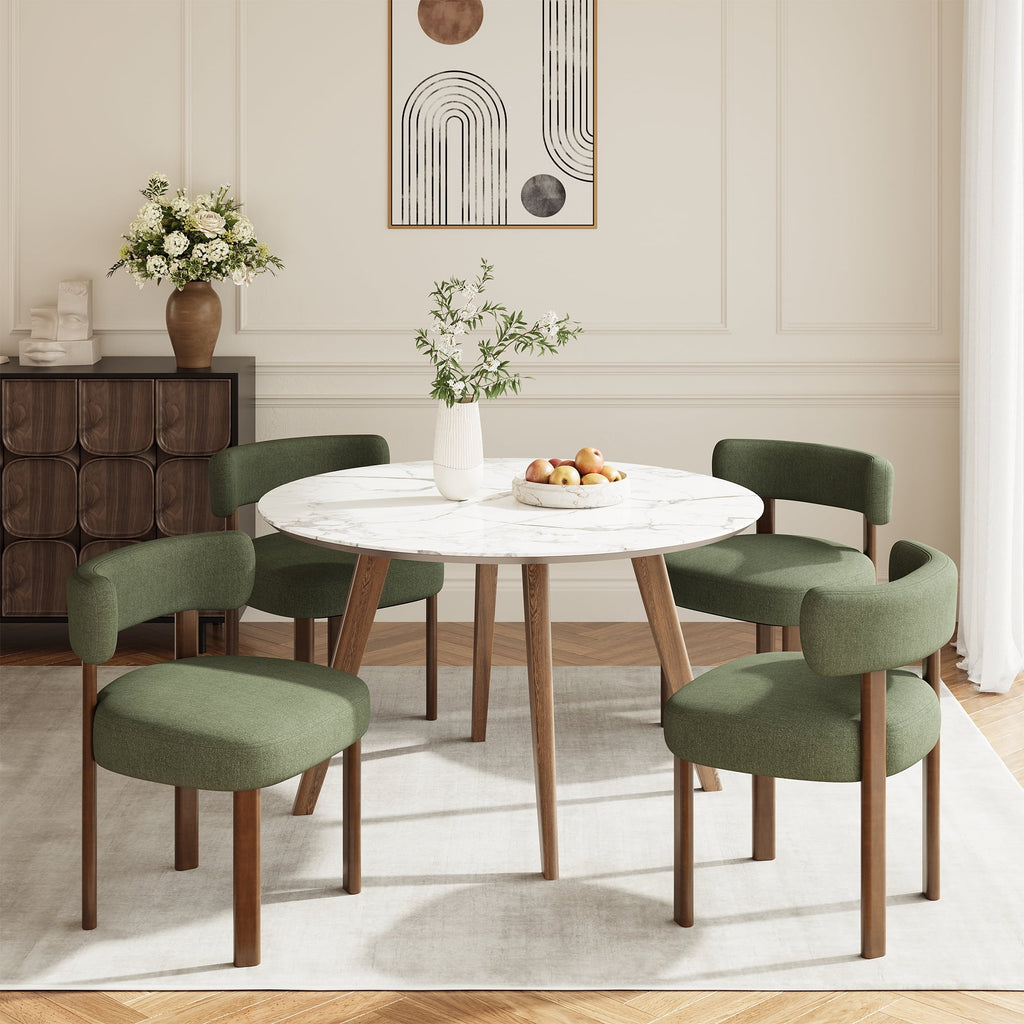 Upholstered Dining Chairs Set of 2, Mid Century Modern Dining Room Chairs, Farmhouse Wooden Chairs with Ergonomic Curved Backrest for Kitchen Dining Vanity, Blue