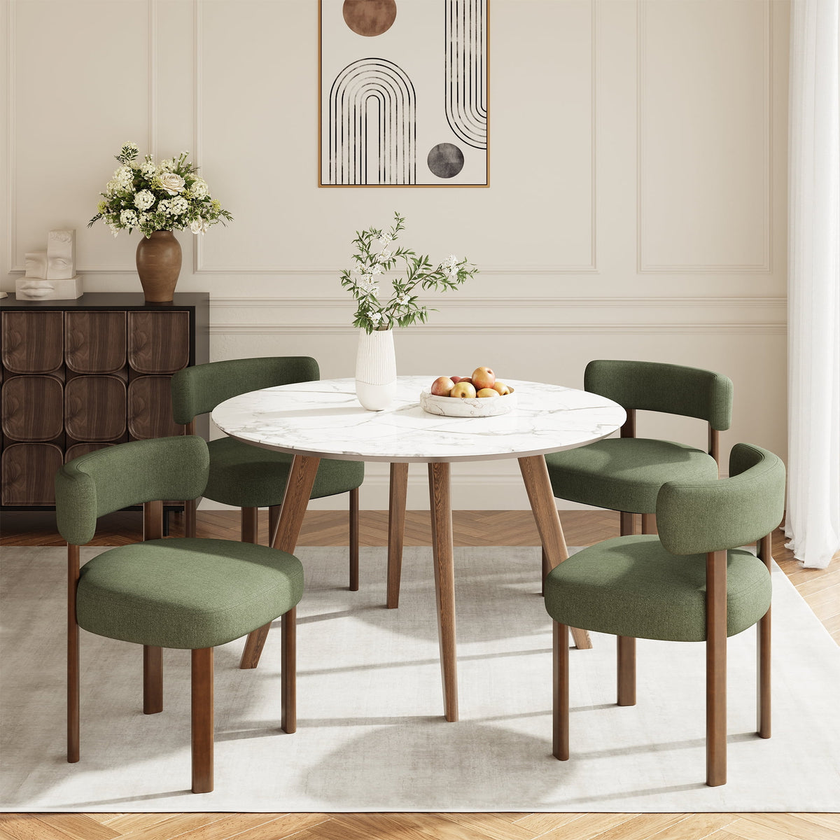 Upholstered Dining Chairs Set of 2, Mid Century Modern Dining Room Chairs, Farmhouse Wooden Chairs with Ergonomic Curved Backrest for Kitchen Dining Vanity, Blue