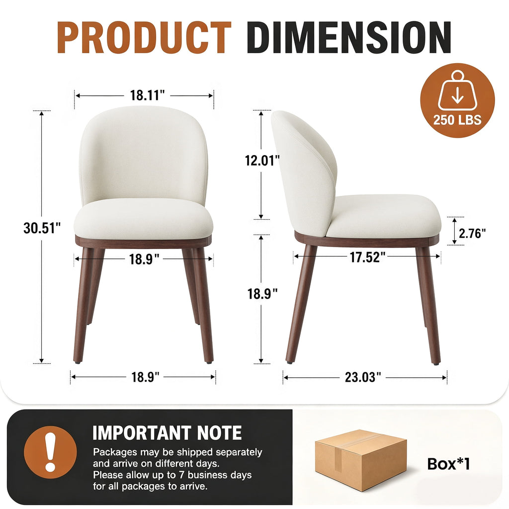 EOP Upholstered Dining Chairs Set of 2, Modern Fabric Dining Side Chairs with Wood Legs & Wing Backrest, for Dining Room Living Room Bedroom, Beige