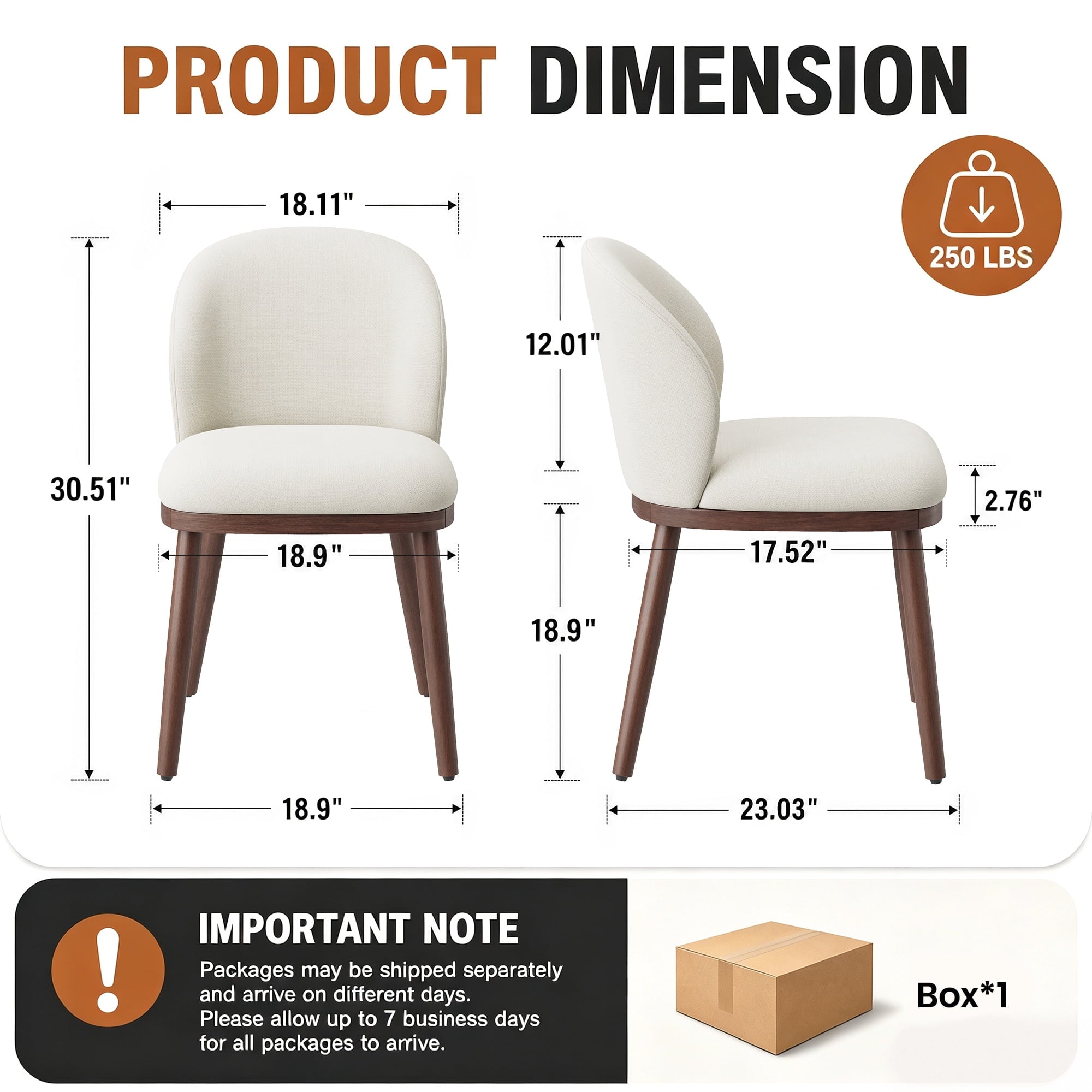 EOP Upholstered Dining Chairs Set of 2, Modern Fabric Dining Side Chairs with Wood Legs & Wing Backrest, for Dining Room Living Room Bedroom, Beige