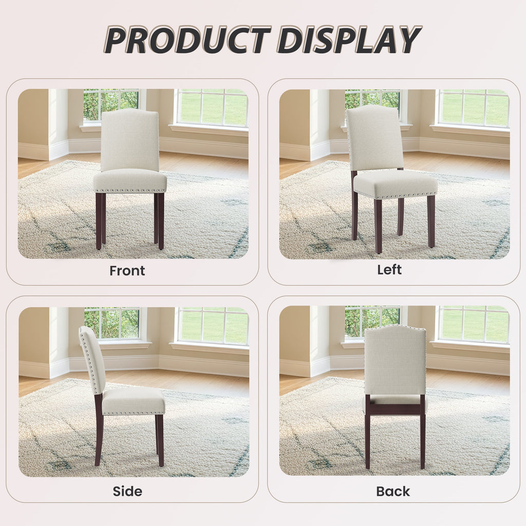 EOP Mid-Century Modern Upholstered Dining Chairs Set of 2, Farmhouse Fabric Kitchen & Dining Room Chairs with Extra Padded Seat, Ideal for Living Room, Restaurant, Beige