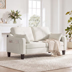 EOP 52" Upholstered Loveseat Sofa with USB & Type-C Charging, 2 Seater Small Couch with Storage Pockets & Armrest Pillows for Living Room, Apartment, Office, Small Spaces, Beige
