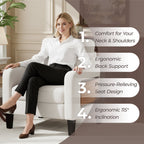 EOP Modern Upholstered Armchair, Linen Fabric Accent Chair with 2 Side Pockets, Living Room Chair with Foldable Table, Comfy Reading Chair for Bedroom, Beige