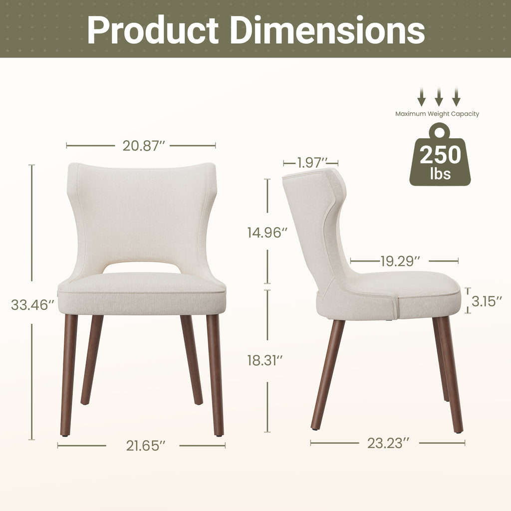 EOP Modern Fabric Upholstered Dining Chairs Set of 2, Wingback Dining Side Chairs with Solid Wood Legs, Farmhouse Dining Room Chairs for Dining Kitchen Living Room, Beige