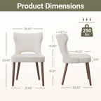 EOP Modern Fabric Upholstered Dining Chairs Set of 2, Wingback Dining Side Chairs with Solid Wood Legs, Farmhouse Dining Room Chairs for Dining Kitchen Living Room, Beige