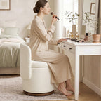 EOP Vanity Chair with Storage, 360° Swivel Upholstered Makeup Vanity Stool with Back, Modern Round Accent Stool for Bedroom or Dressing Room, White