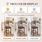 EOP Wood Bar Stools, PU Leather Upholstered Bar Chairs with Slat Back, Count Height Barstools with Footrest for Kitchen Island