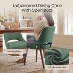 EOP Dining Chairs Set of 2, Upholstered Dining Side Chairs with Solid Rubber Wood Legs and Backrest, Modern Soft Chairs for Kitchen Dining Room Living Room, Green