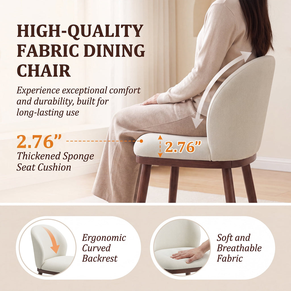 EOP Upholstered Dining Chairs Set of 2, Modern Fabric Dining Side Chairs with Wood Legs & Wing Backrest, for Dining Room Living Room Bedroom, Beige