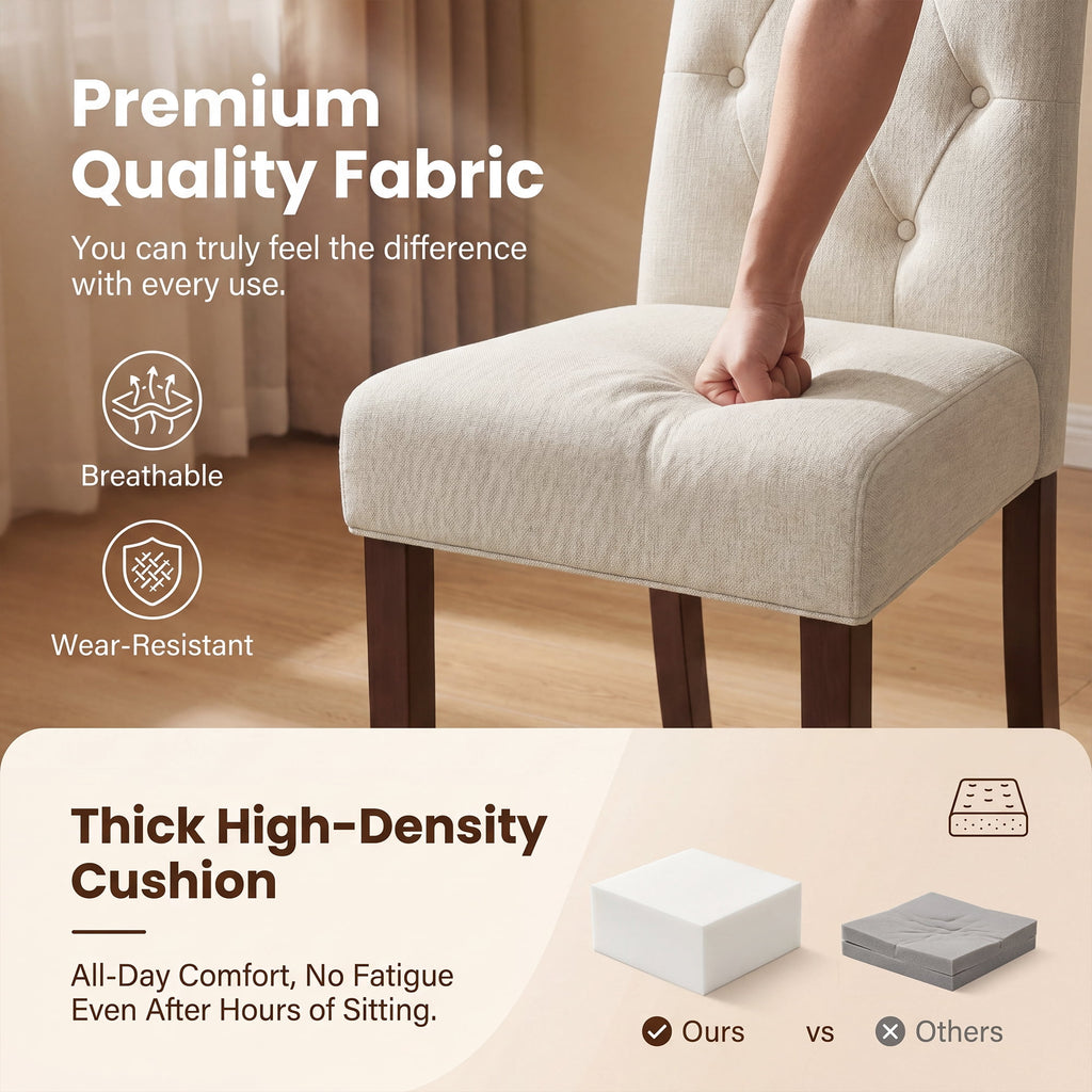 EOP Dining Chairs Set of 2, Modern Upholstered Fabric Dining Room Chairs, Armless Kitchen Side Chairs with Wood Legs and Padded Seat for Living Room, Bedroom, Kitchen, Beige