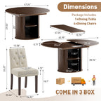 EOP 5-Piece Extendable Dining Table Set for 4, 47"-63" Wood Kitchen Table with 4 Upholstered Chairs, Space-Saving Drop Leaf Kitchen Table for Dining Room, Small Space